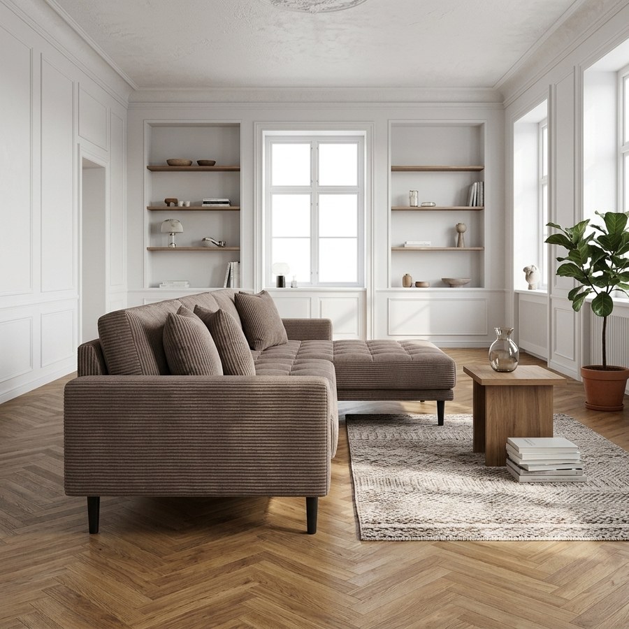 Lido Højrevendt Loungesofa i Brun Fløjl med Sorte Træben fra House Nordic | B290xL170xH76cm - Billede 2