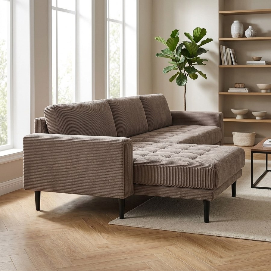 Lido Venstrevendt Loungesofa i Brun Fløjl med Sorte Træben fra House Nordic | L290xB170xH76cm - Billede 2