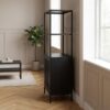 Malibu Reol i Sort Metal med 1 Låge, 2 Hylder og Håndtag i Sort og Guld Metal fra Unique Furniture | 35x80x138cm - Billede 2