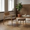 Olvera Loungestol og Fodskammel Sæt i 100% Massiv Egetræ og Natur/Brun fra House Nordic | L68xB68xH72cm - Billede 2