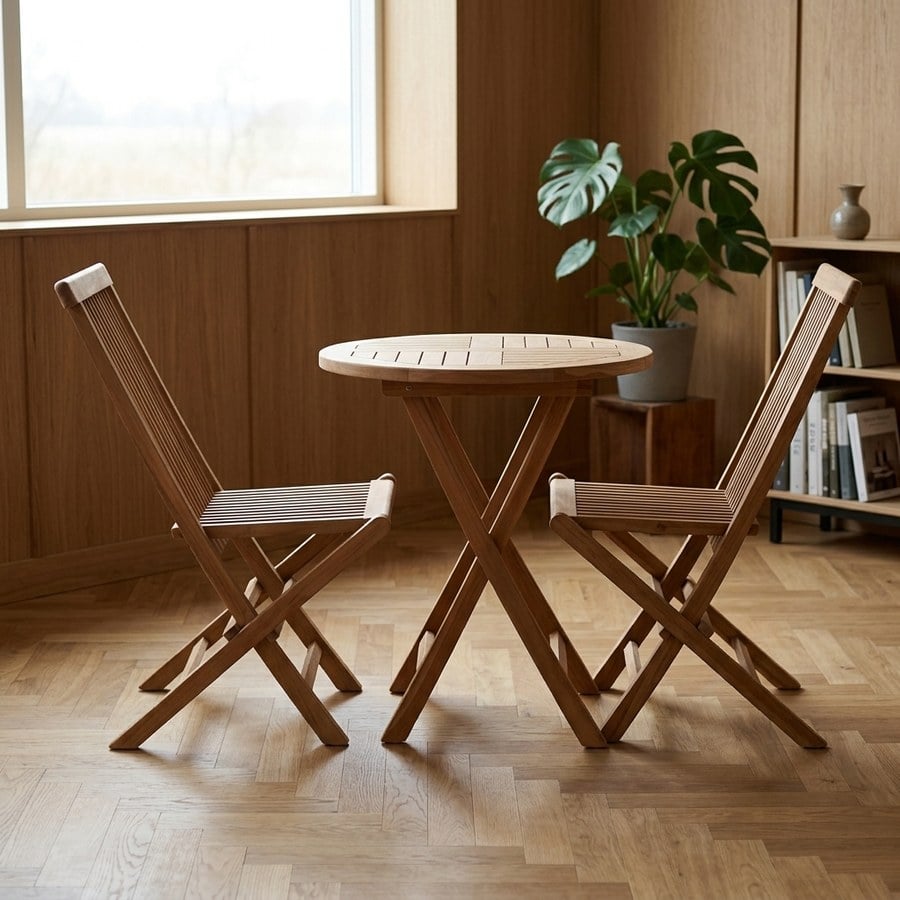 ai-miljoe-2-oviedo-caf-bord-i-teak-og-2-toledo-spisebordsstole-i-teak-fra-house-nordic-70-188887 Oviedo Cafébord i Teak og 2 Toledo Spisebordsstole i Teak Fra House Nordic | Ø70 - Billede 2