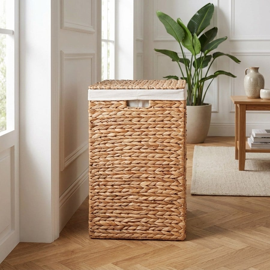 Passo vasketøjskurv i flettet Vandhyacint, bomuld og polyester fra House Nordic | 43x32x55 cm - Billede 2