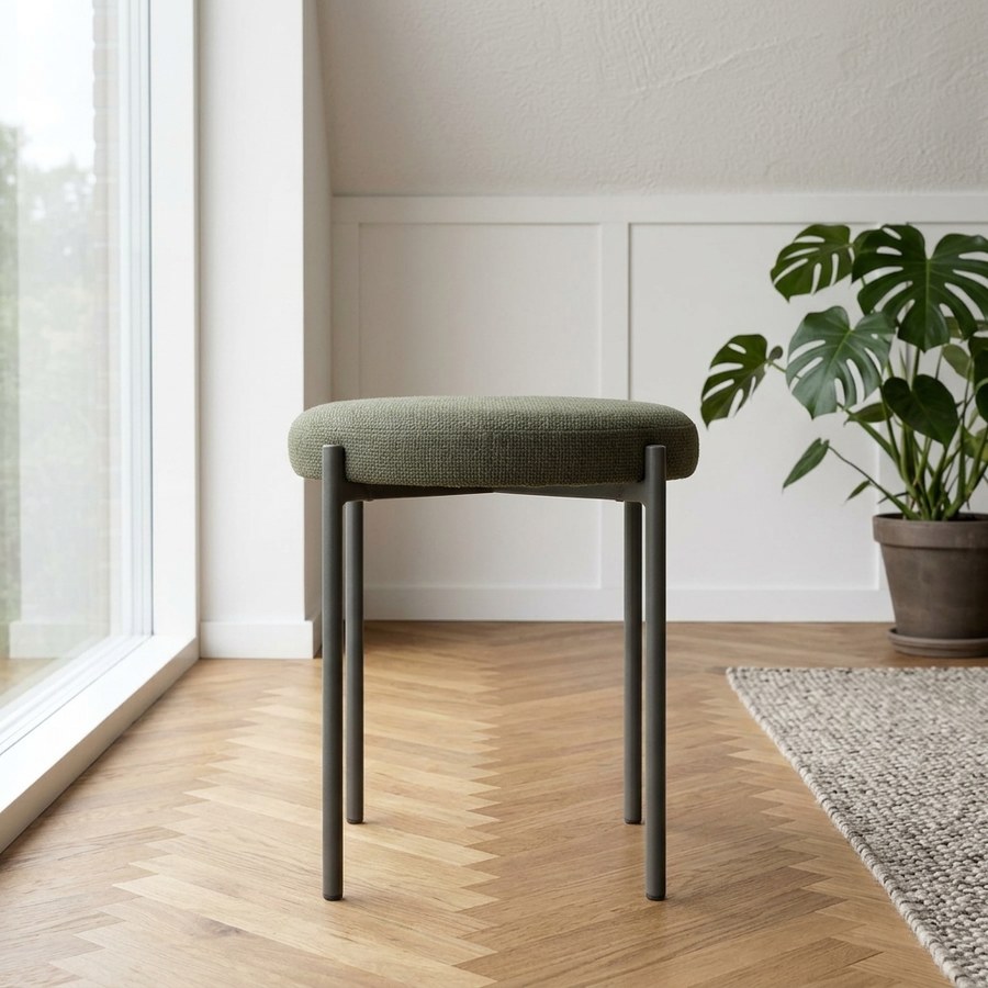Pelican Taburet i Olivgrøn Stof med Stålben fra Unique Furniture | B43,5xH48xD43,5cm - Billede 2