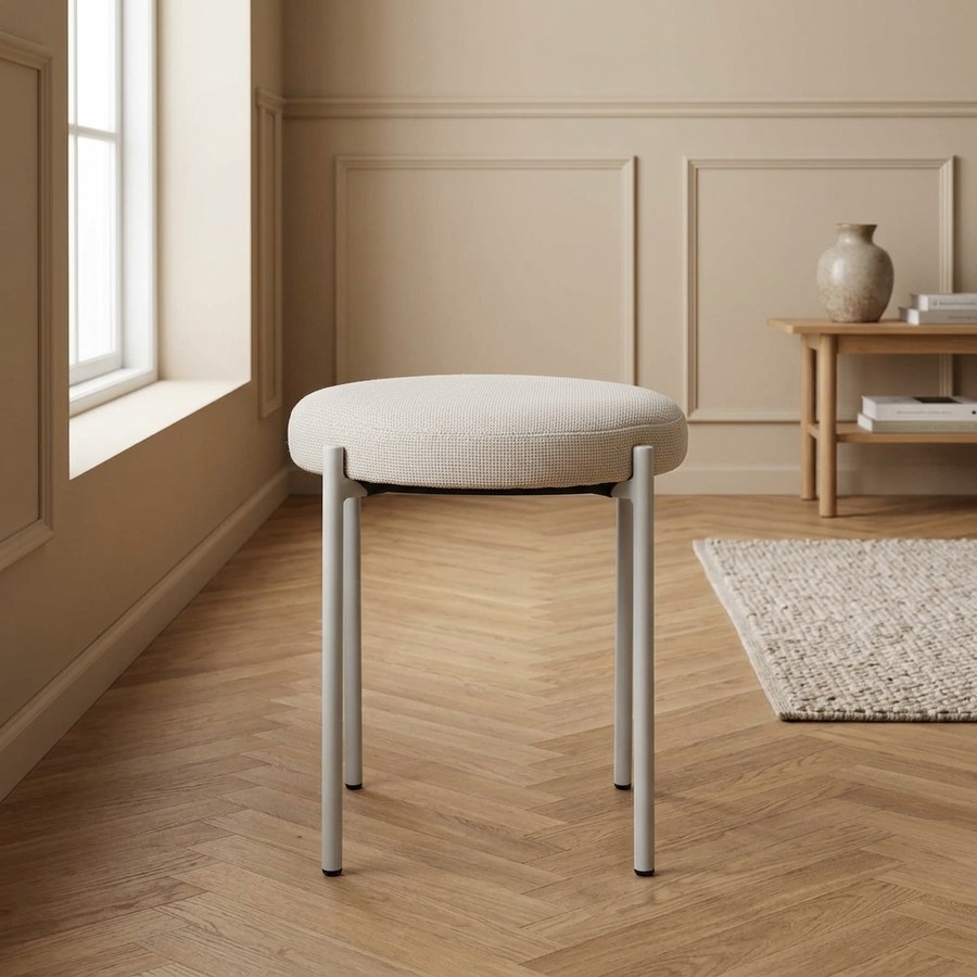Pelican Taburet i Sandfarvet Polyesterstof med Stålben fra Unique Furniture | B43,5xH48xD43,5cm - Billede 2