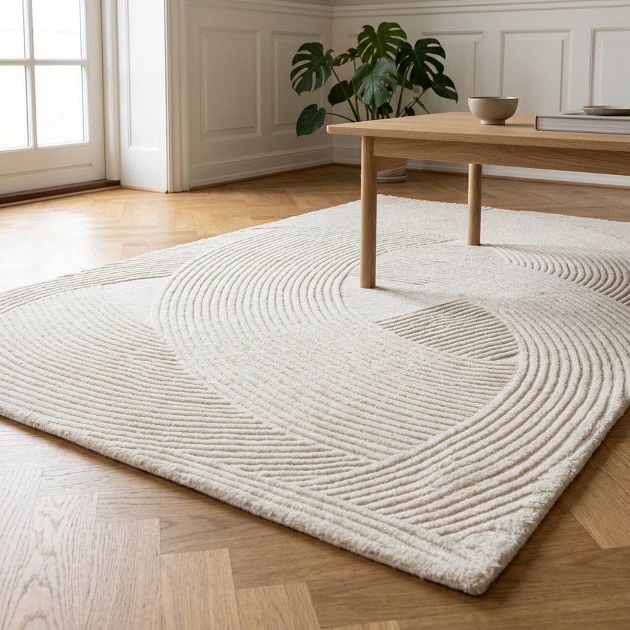 Pune Tæppe Råhvid Fra House Nordic | Håndtuftet Uld - 160x230 cm - Billede 2