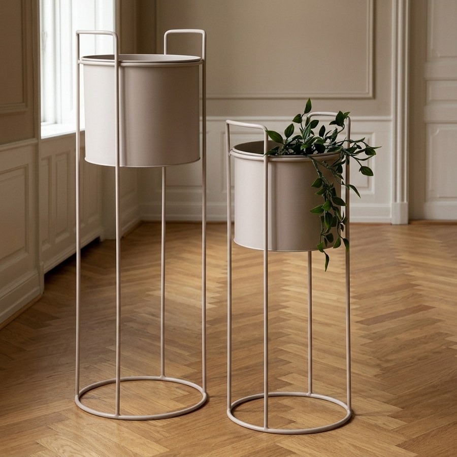 Rabo Blomsteropsats i Sandfarvet Stål Fra House Nordic | Sæt af 2 ø18/21,5x50/65cm - Billede 2