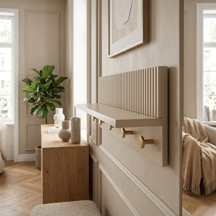 ai-miljoe-2-rocca-v-ghylde-med-knager-i-beige-mdf-fra-house-nordic-l12xb50xh16cm-218149 Rocca Væghylde med Knager i Beige MDF fra House Nordic | L12xB50xH16cm - Billede 2