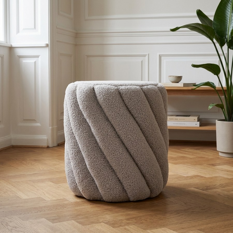 Sana Puf i Grå Teddystof fra House Nordic | Ø38xH40cm - Billede 2