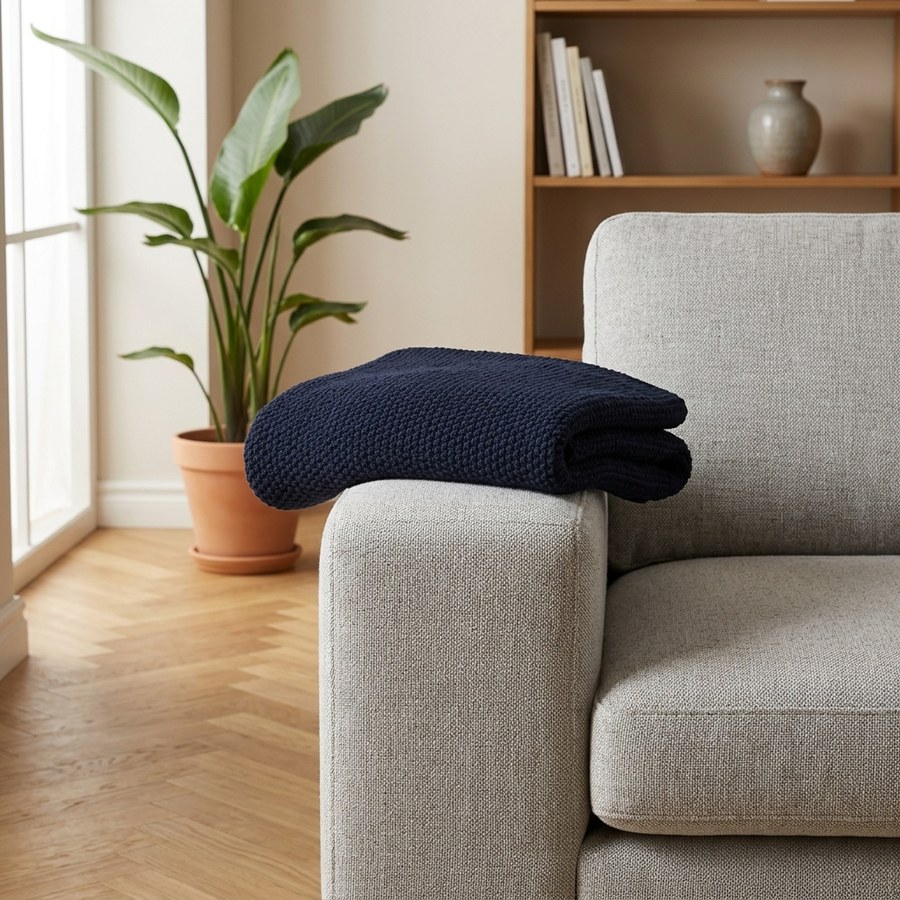 ai-miljoe-2-santos-plaid-i-m-rkebl-fra-house-nordic-genanvendt-bomuld-130x170-cm-188407 Santos Plaid i Mørkeblå Fra House Nordic | Genanvendt Bomuld - 130x170 cm - Billede 2