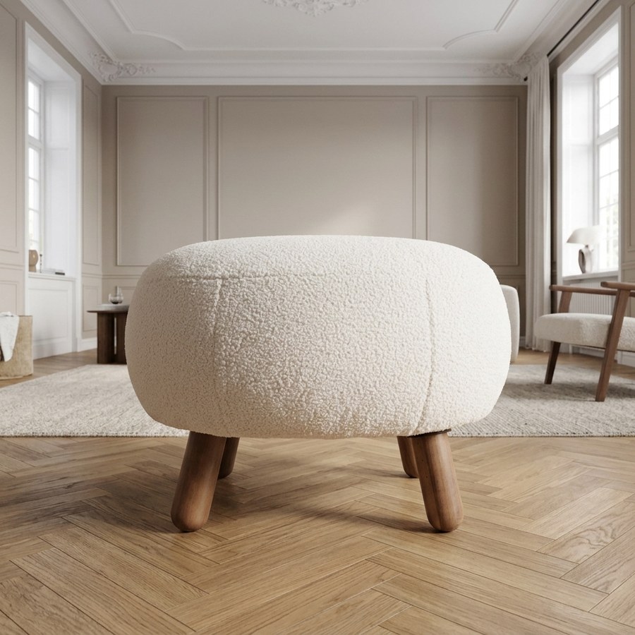 Savona fodskammel i hvidt kunstig lammeskin fra House Nordic | 60x50x37 cm - Billede 2