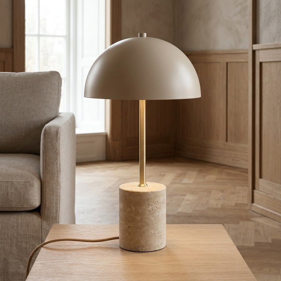 Sheffield Bordlampe i Beige Marmor og Stål fra House Nordic | L25xB25xH45cm - Billede 2