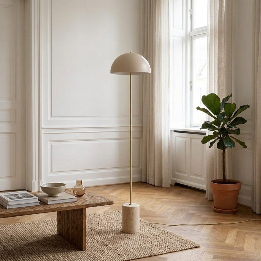 Sheffield Gulvlampe i Beige Marmor og Stål fra House Nordic | Ø40xH155cm - Billede 2