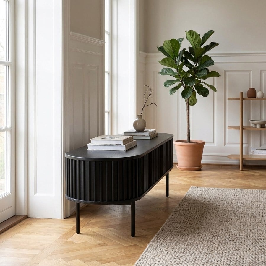 Siena TV Bænk i Sort Egetræ og Ben i Sort Metal fra Unique Furniture | 45x160x48cm - Billede 2