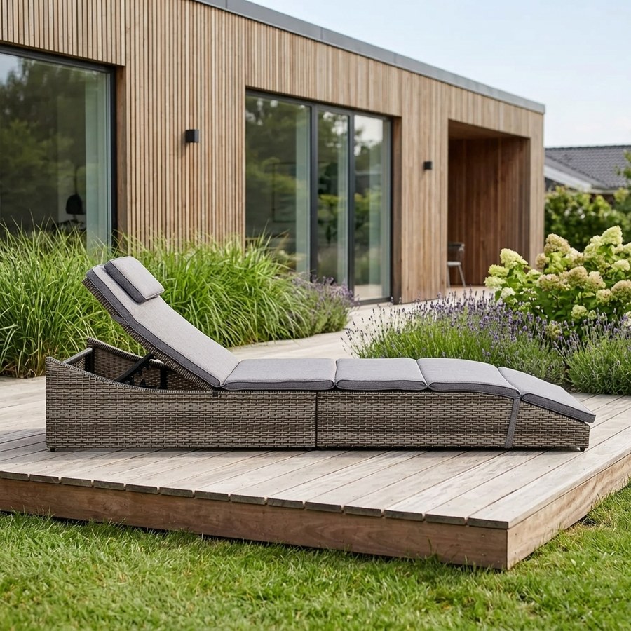 Split Solseng i Kubu grå Polyrattan Inklusiv Grå Polyester Hynde Fra House Nordic | 60x200x35/80 cm - Billede 2