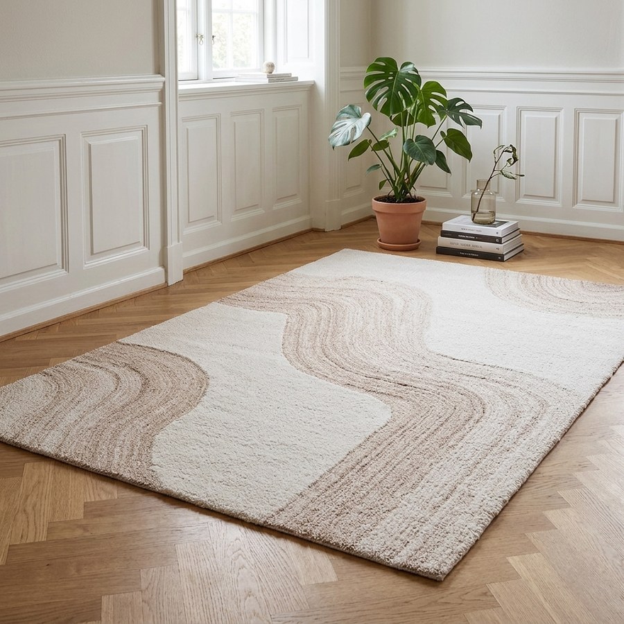 Surat Tæppe Lysebrun/Råhvid Fra House Nordic | Håndtuftet Uld - 160x230 cm - Billede 2