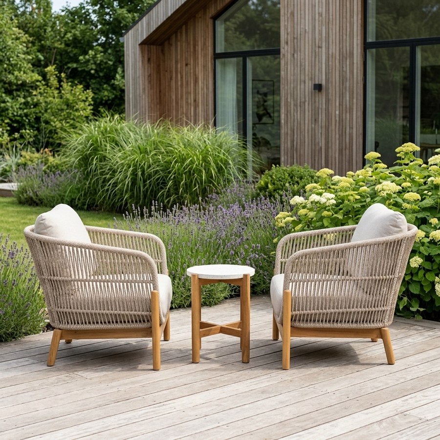 ai-miljoe-2-terracina-havem-bels-t-med-ben-i-massiv-akacietr-hvid-bordplade-inkl-beige-hynder-fra-house-nordic-bord-2-loungestole-194672 Terracina Havemøbelsæt med Ben i Massiv Akacietræ & Hvid Bordplade inkl. Beige Hynder fra House Nordic | bord + 2 Loungestole - Billede 2