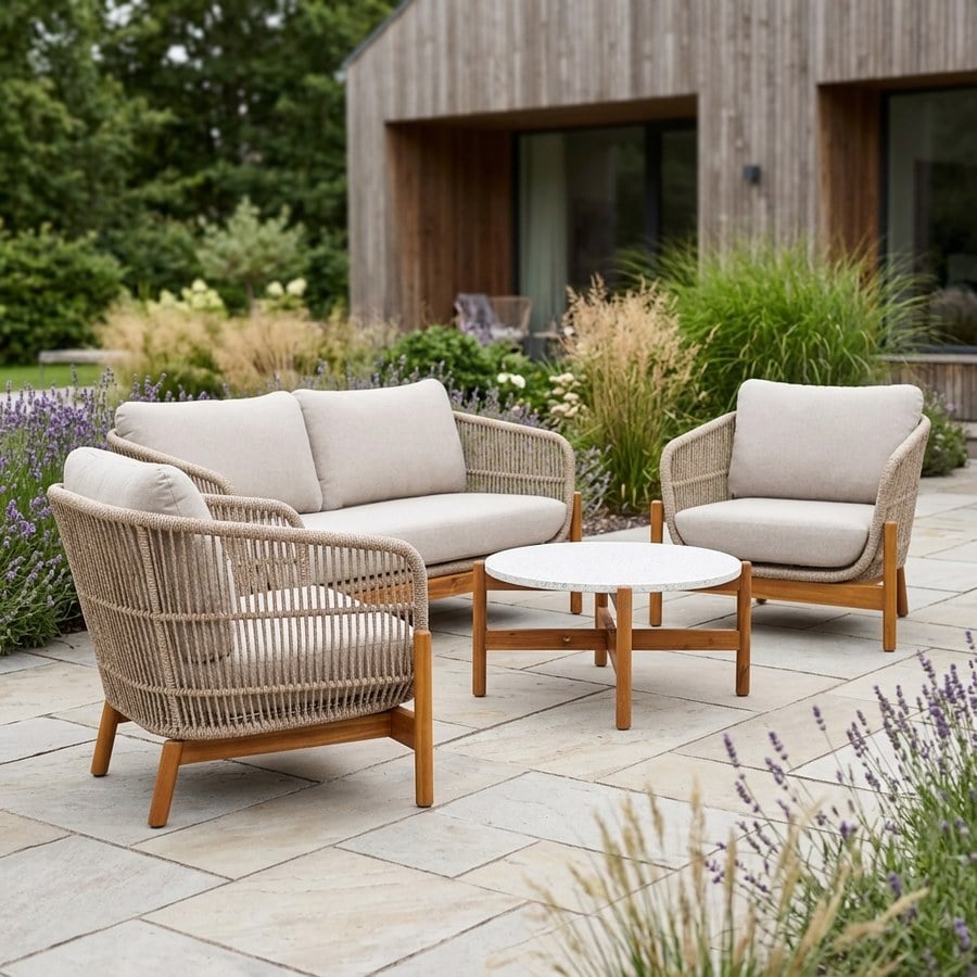 ai-miljoe-2-terracina-lounges-t-i-beige-hynder-og-flet-p-stel-af-massiv-acaciatr-fra-house-nordic-2-stole-1-sofa-1-bord-175846 Terracina Loungesæt i Beige hynder og flet på stel af Massiv Acaciatræ Fra House Nordic | 2 Stole + 1 Sofa + 1 Bord - Billede 2