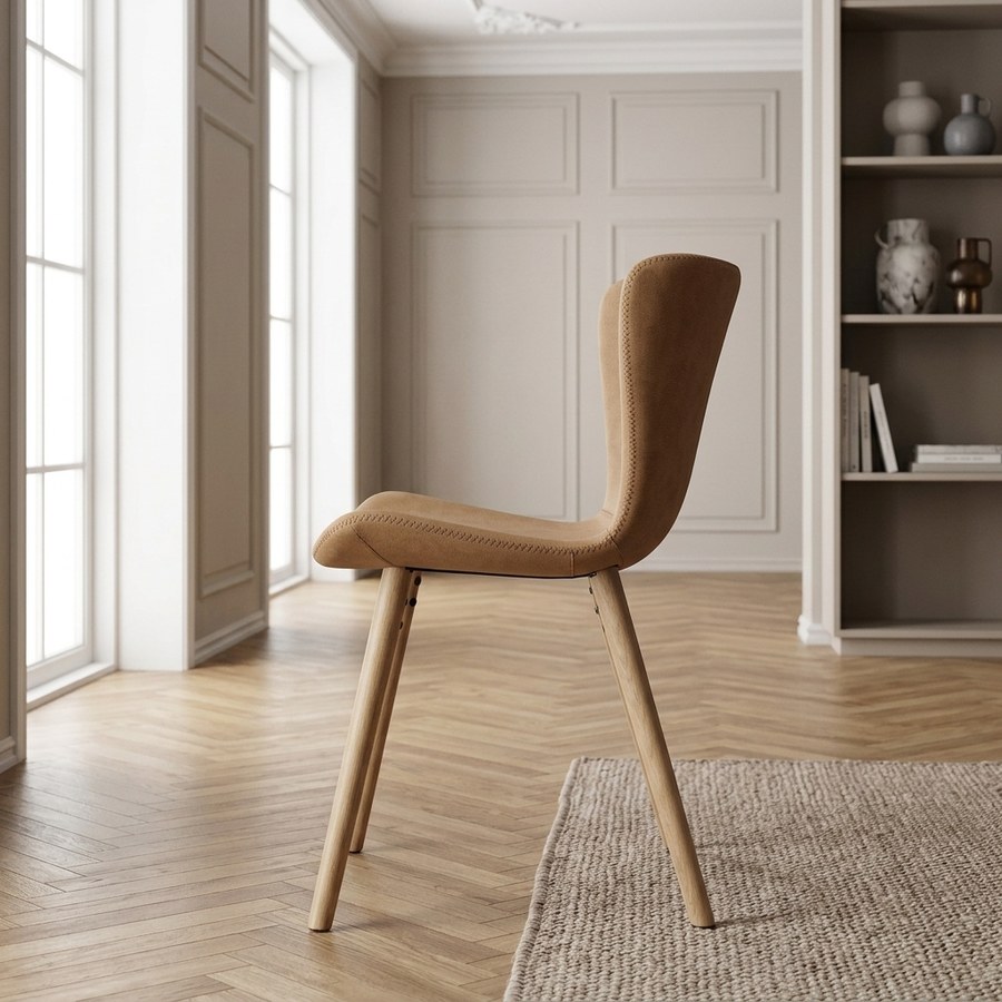 ai-miljoe-2-teslin-spisebordsstol-i-tan-stof-og-ben-i-natur-egetr-fra-unique-furniture-48-5x54-5x82cm-237150 Teslin Spisebordsstol i Tan Stof og Ben i Natur Egetræ fra Unique Furniture | 48,5x54,5x82cm - Billede 2