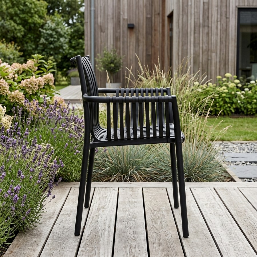 Tulsa Havestol i Sort UV-resistent hårdt termoplastik Fra House Nordic | 56,5x59,5x82,5 cm | Kan stables - Billede 2