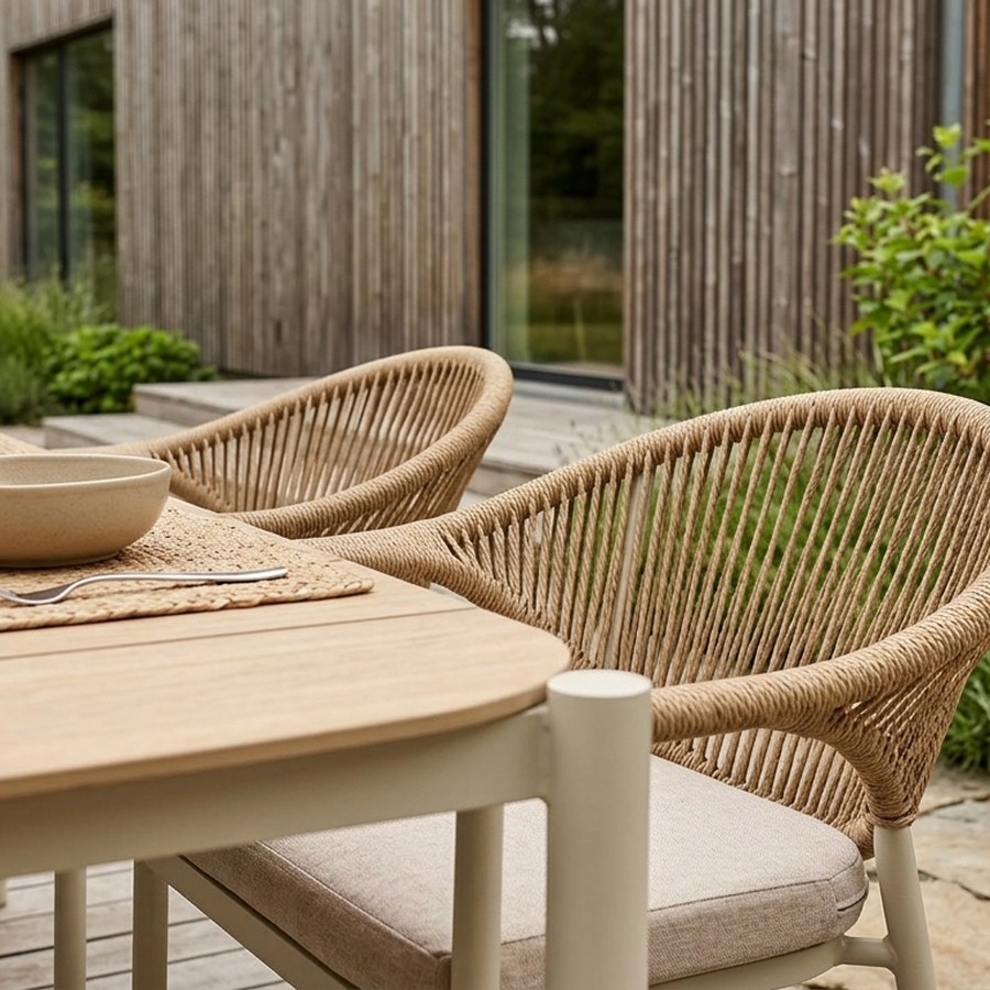 1Abela Havemøbelsæt i Sand/Natur fra House Nordic | Sæt af 7 - 100x200x74 cm Bord + 6 Stole med hynde - Billede 3