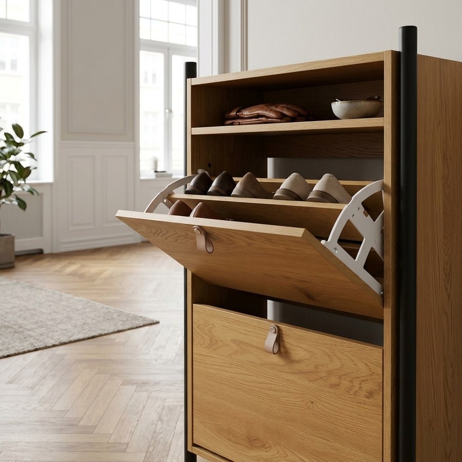 ai-miljoe-3-barco-skoskab-i-egetr-slook-med-sort-metal-stel-fra-house-nordic-b62xd26xh118cm-207042 Barco Skoskab i Egetræslook med Sort Metal Stel fra House Nordic | B62xD26xH118cm - Billede 3