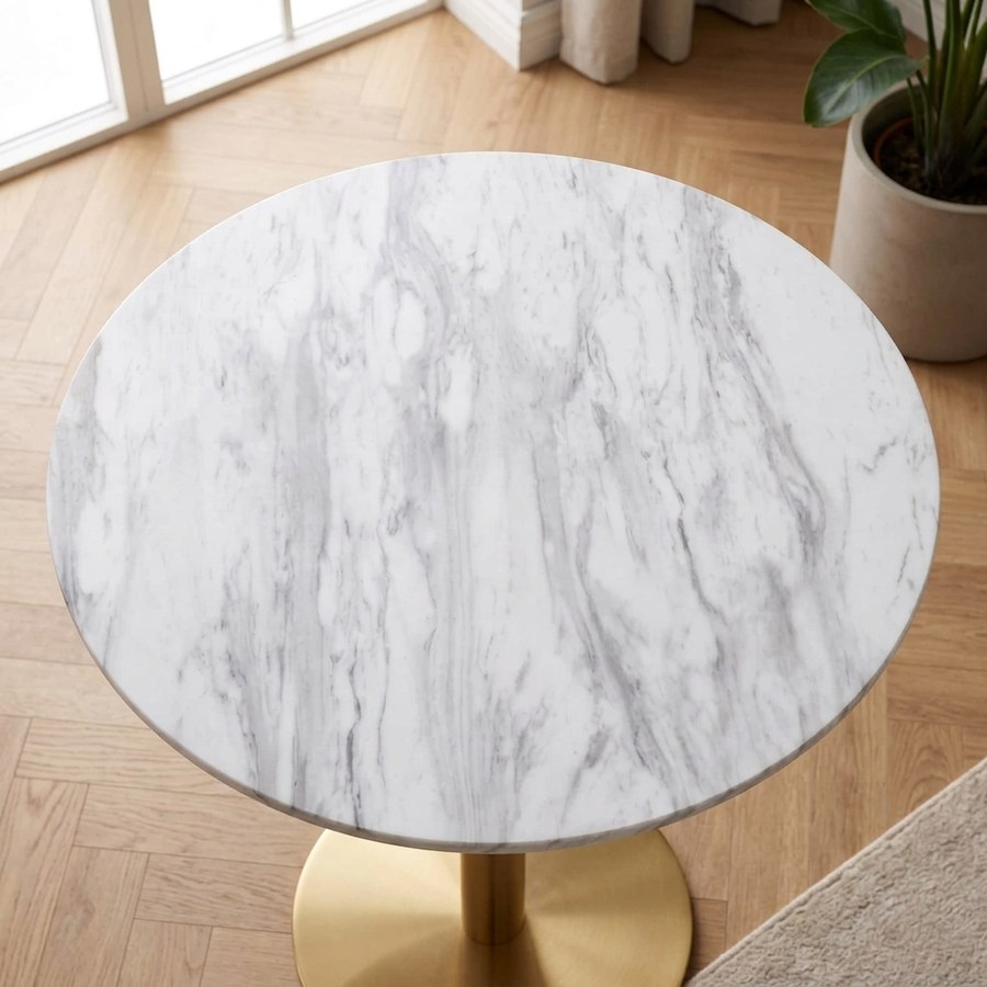 Bolzano Spisebord i Messing look Ben og Marmor look Bordplade | Ø70x75cm - Billede 3