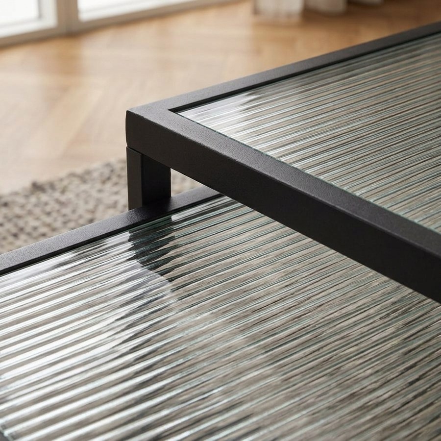Bronco Sidebord i Sort Metal og Rillet Glas fra Unique Furniture | Sæt af 2 - Billede 3