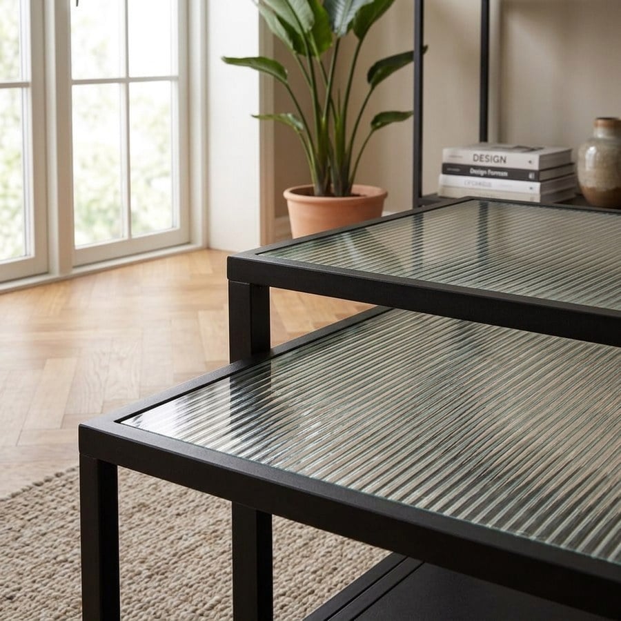 Bronco Sofabord Sæt i Sort Metal og Glas fra Unique Furniture | Sæt af 2 - Billede 3