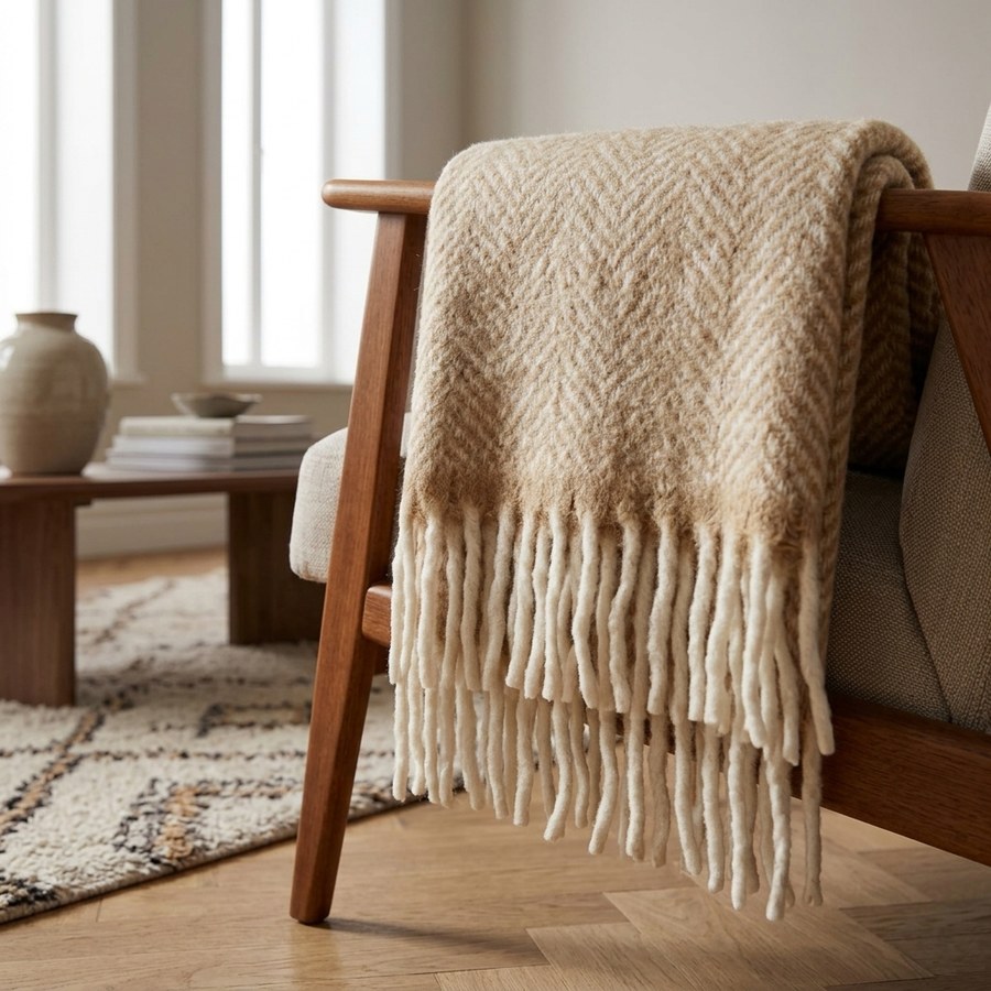 Carmel Plaid i Uld og Polyester i Tan fra House Nordic | L170xB130cm - Billede 3