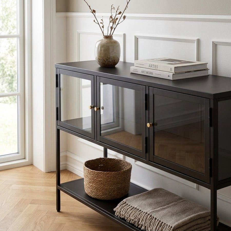 Carmel Skænk i Sort Metal med Høje Ben og Guldfarvet Greb fra Unique Furniture | 40x131,8x88cm - Billede 3