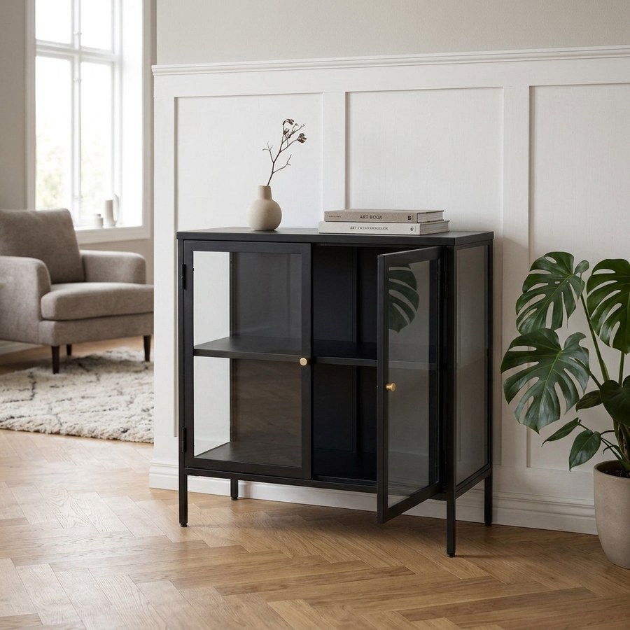 ai-miljoe-3-carmel-sk-nk-i-sort-st-l-med-2-l-ger-og-gyldne-h-ndtag-fra-unique-furniture-40x90x85cm-237013 Carmel Skænk i Sort Stål med 2 Låger og Gyldne Håndtag fra Unique Furniture | 40x90x85cm - Billede 3