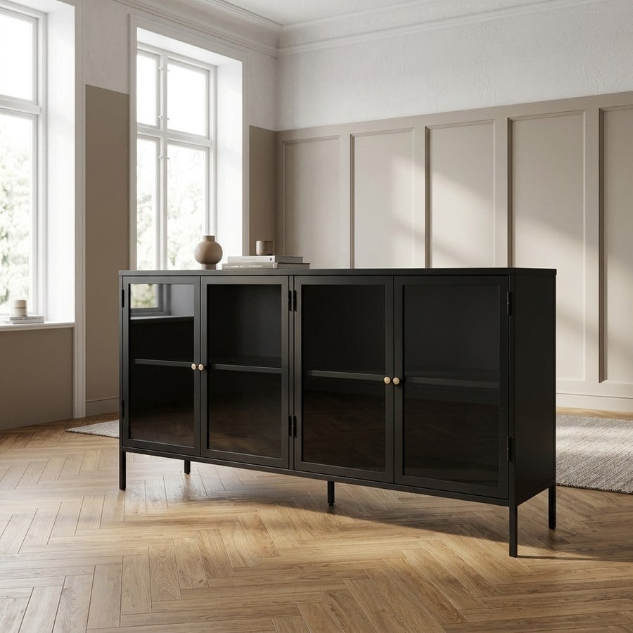 Carmel Skænk i Sort Stål med 4 Sektioner og Greb i Guld Metal fra Unique Furniture | 40x170x85cm - Billede 3