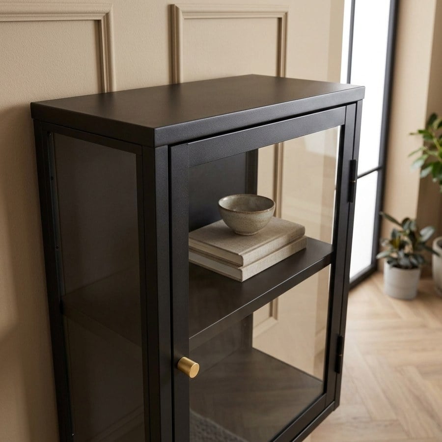 ai-miljoe-3-carmel-v-gskab-i-sort-st-l-med-guldh-ndtag-og-front-i-glas-fra-unique-furniture-25x45x60cm-237092 Carmel Vægskab i Sort Stål med Guldhåndtag og Front i Glas fra Unique Furniture | 25x45x60cm - Billede 3