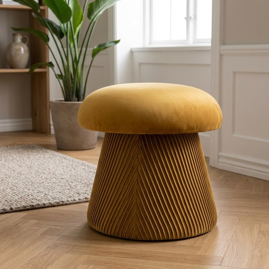 Hampton puf i Okker velour fra House Nordic | ø39x42 cm - Billede 3