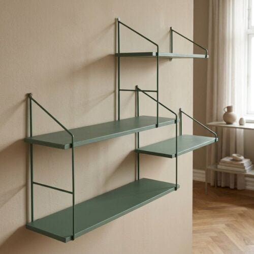 Harlem Hylde med 4 forskudte grønne Hylder og grønt metalstel fra House Nordic | 99x14,5x62 cm - Billede 3