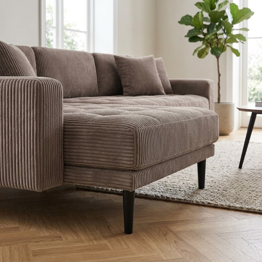 Lido Venstrevendt Loungesofa i Brun Fløjl med Sorte Træben fra House Nordic | L290xB170xH76cm - Billede 3