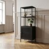 Malibu Reol i Sort Metal med 1 Låge, 2 Hylder og Håndtag i Sort og Guld Metal fra Unique Furniture | 35x80x138cm - Billede 3