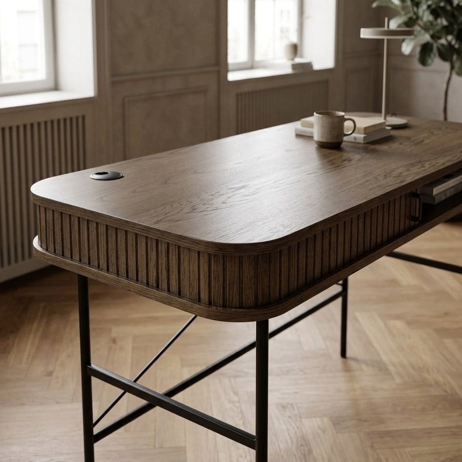Nola Skrivebord i Røget Egetræ og Ben i Sort Metal fra Unique Furniture | 60x120x75cm - Billede 3