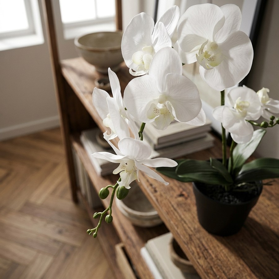 Orkidé - Kunstig Plante i Grøn/Hvid Fra House Nordic | PE Plastik - H:49 cm - Billede 3