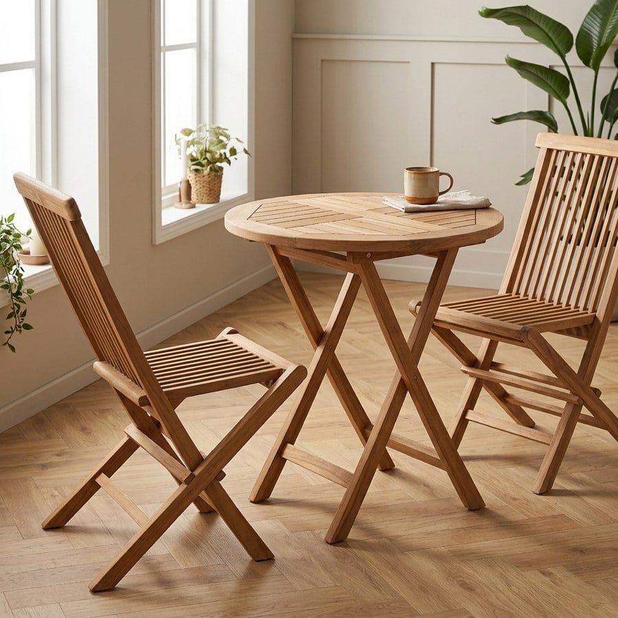 ai-miljoe-3-oviedo-caf-bord-i-teak-og-2-toledo-spisebordsstole-i-teak-fra-house-nordic-70-188887 Oviedo Cafébord i Teak og 2 Toledo Spisebordsstole i Teak Fra House Nordic | Ø70 - Billede 3