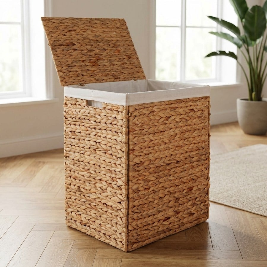 Passo vasketøjskurv i flettet Vandhyacint, bomuld og polyester fra House Nordic | 43x32x55 cm - Billede 3