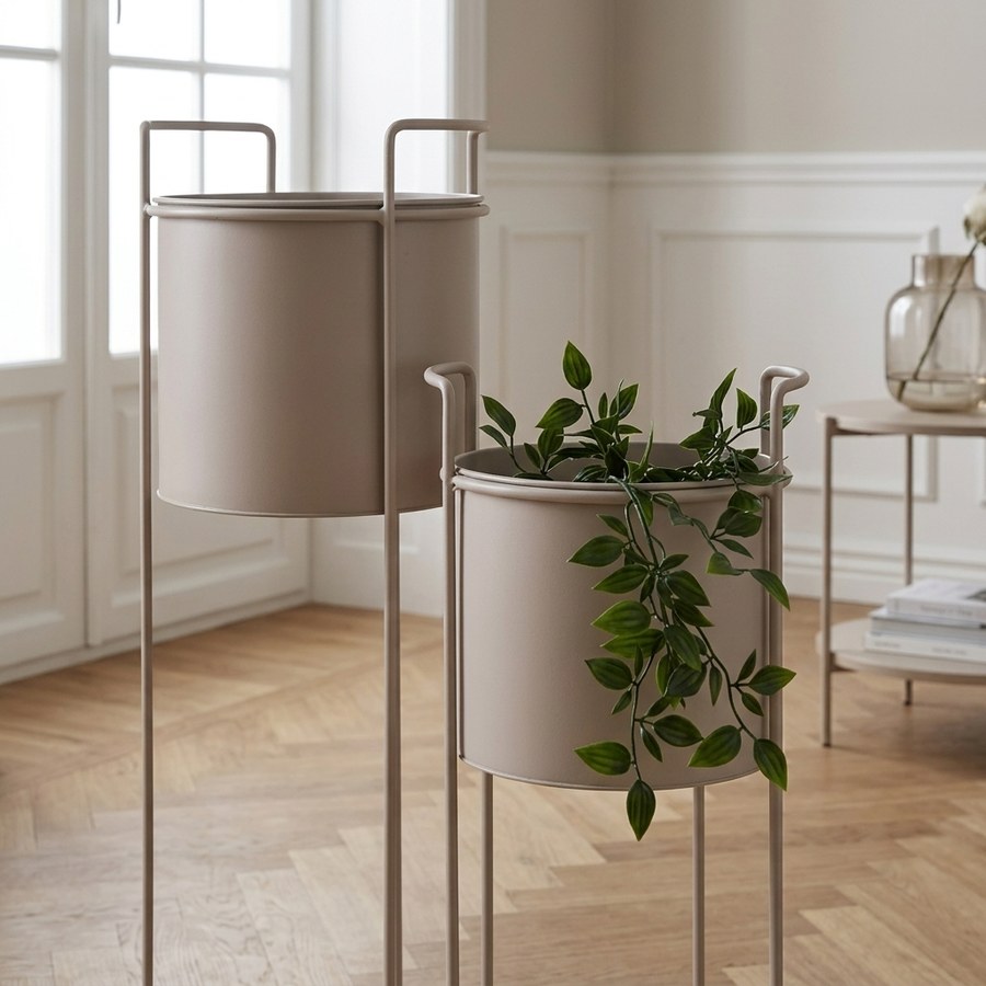 Rabo Blomsteropsats i Sandfarvet Stål Fra House Nordic | Sæt af 2 ø18/21,5x50/65cm - Billede 3