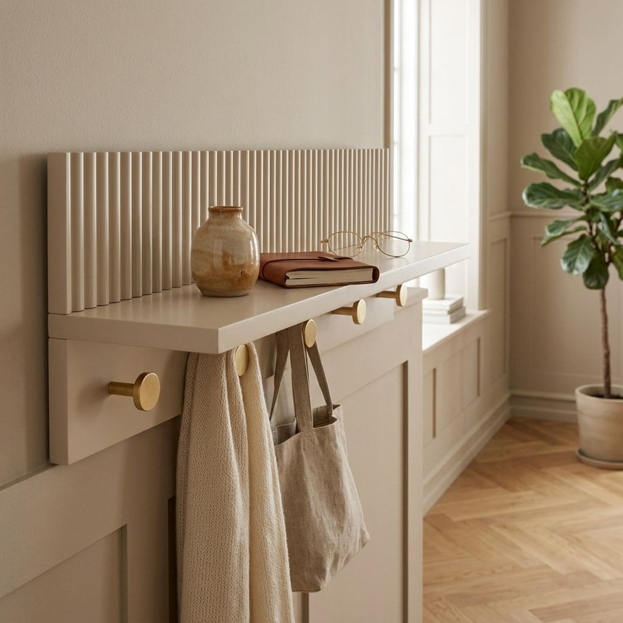 ai-miljoe-3-rocca-v-ghylde-med-knager-i-beige-mdf-fra-house-nordic-l12xb50xh16cm-218149 Rocca Væghylde med Knager i Beige MDF fra House Nordic | L12xB50xH16cm - Billede 3