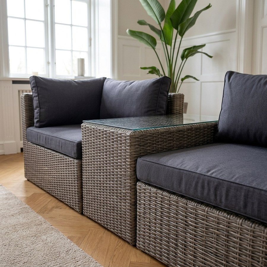 Rossi Lounge Sofasæt i Kubugrå Rattan & Mørkegrå Hynder fra House Nordic - Billede 3