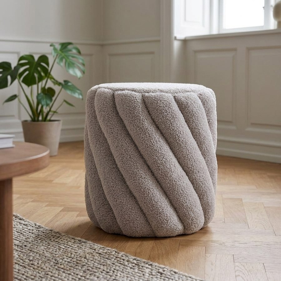 Sana Puf i Grå Teddystof fra House Nordic | Ø38xH40cm - Billede 3