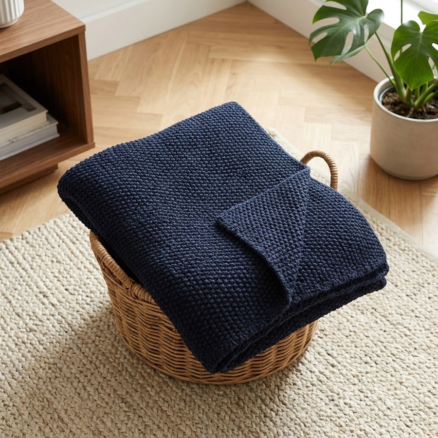 ai-miljoe-3-santos-plaid-i-m-rkebl-fra-house-nordic-genanvendt-bomuld-130x170-cm-188407 Santos Plaid i Mørkeblå Fra House Nordic | Genanvendt Bomuld - 130x170 cm - Billede 3