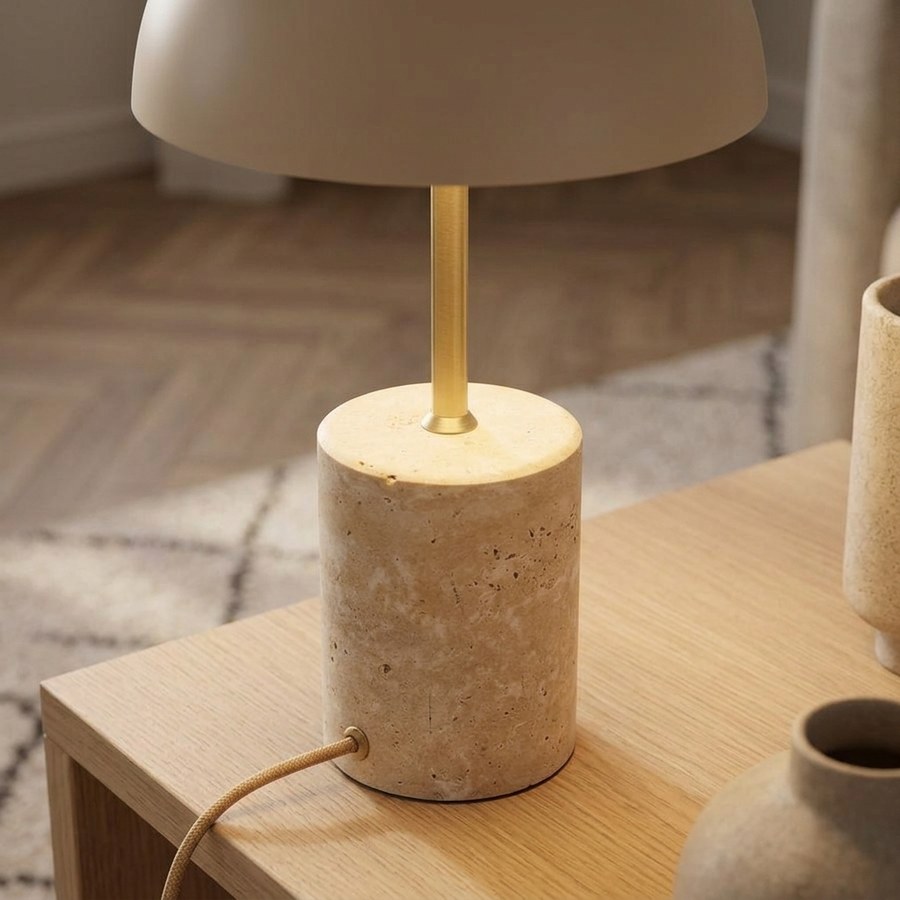 Sheffield Bordlampe i Beige Marmor og Stål fra House Nordic | L25xB25xH45cm - Billede 3