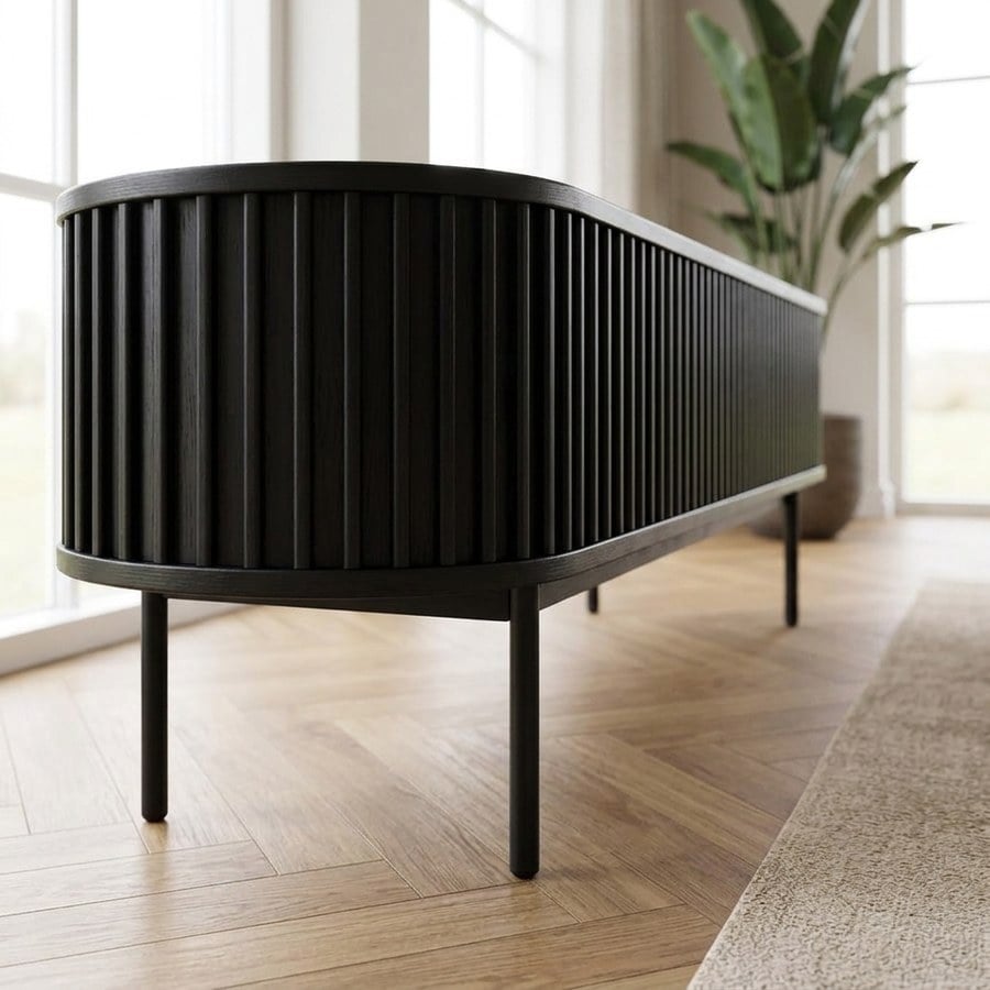 Siena TV Bænk i Sort Egetræ og Ben i Sort Metal fra Unique Furniture | 45x160x48cm - Billede 3