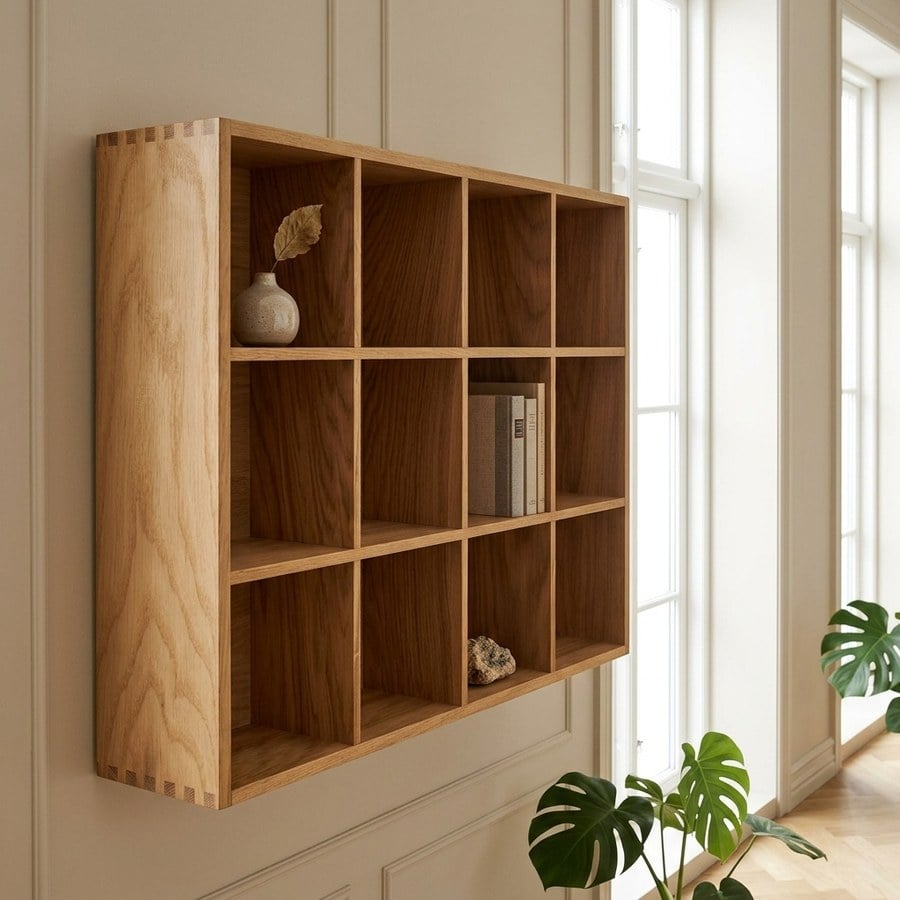 Soria Væghylde/ Sættekasse i 100% Massiv Egetræ og MDF med Egefiner fra House Nordic | B39xD11xH51cm - Billede 3