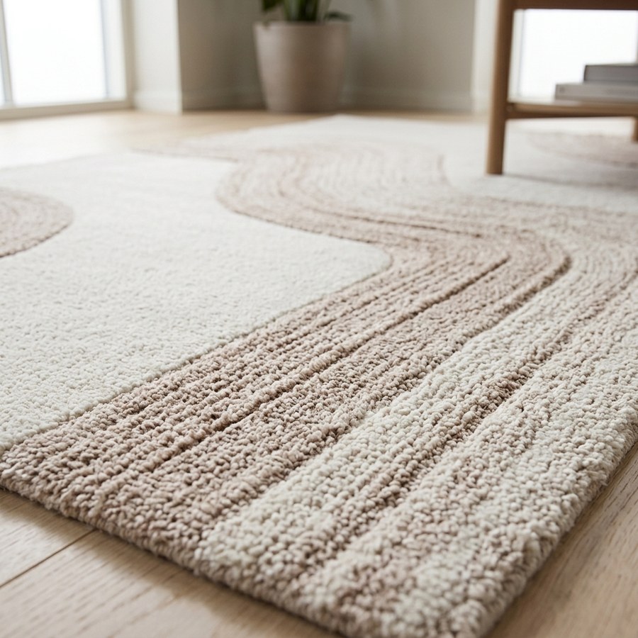 Surat Tæppe Lysebrun/Råhvid Fra House Nordic | Håndtuftet Uld - 160x230 cm - Billede 3